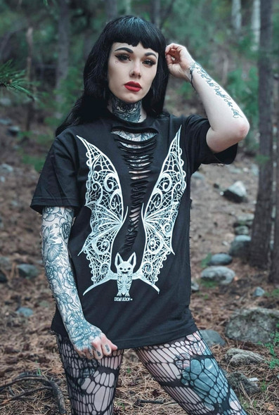 Vampire Lace Wings Boyfriend Fit Tee -Slashed