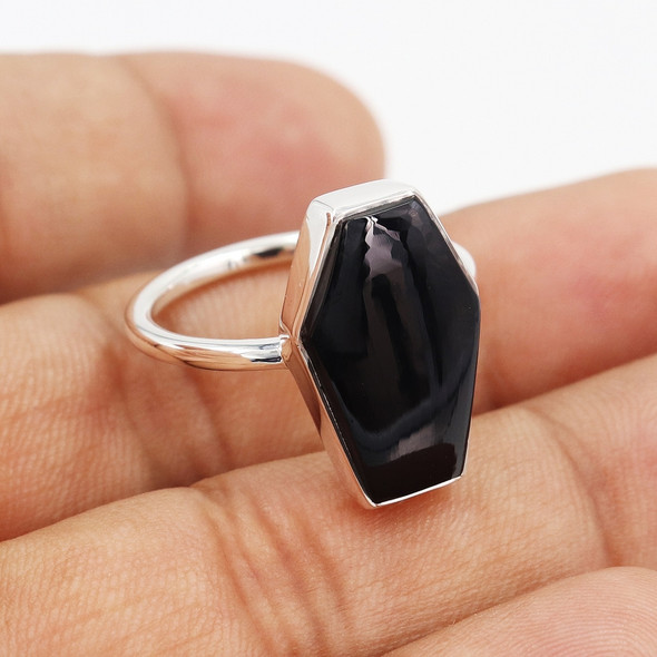 Black Onyx Coffin Sterling Silver Ring