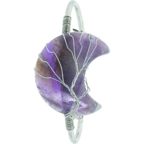 Amethyst Moon with Tree of life  Cuff Bracelet