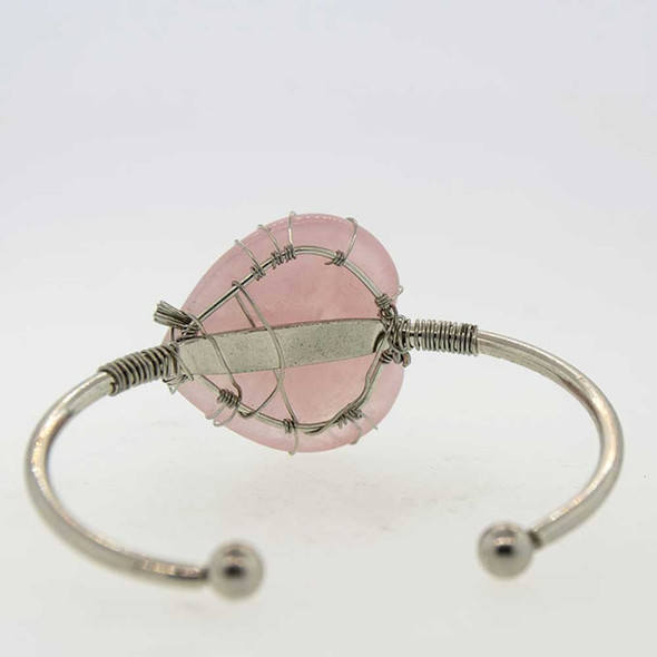  Rose Quartz Heart with Tree of life Cuff Bracelet