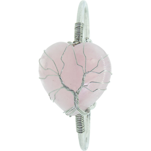  Rose Quartz Heart with Tree of life Cuff Bracelet