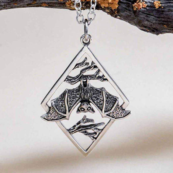 Just Hanging Around Bat Sterling Silver Necklace