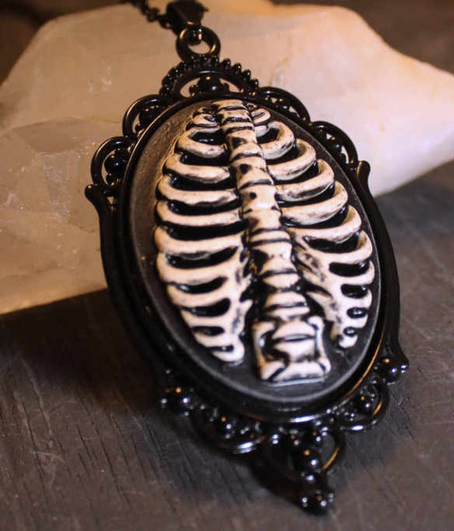 All the World's a Cage ribcage Cameo Necklace