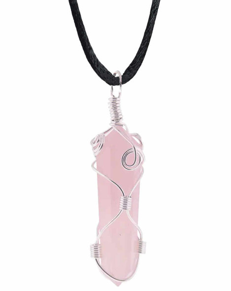 Wire Wrapped Rose Quartz Point Necklace