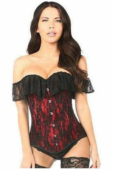 Off Shoulder Black and Red Lace Corset