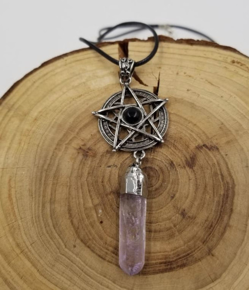 Black Onyx Pentagram Necvklace With Quartz Point