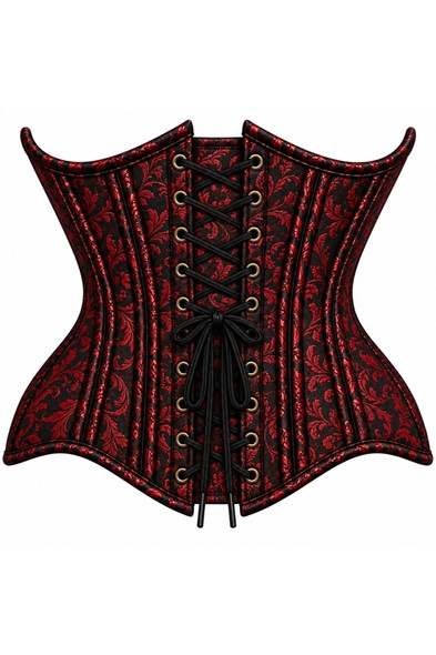  Double Steel Boned Black/Red Brocade Curvy Underbust Corset