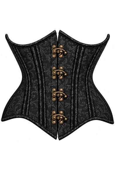 Double Steel Boned Black Brocade Curvy Underbust Corset