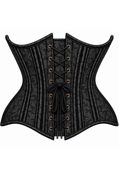 Double Steel Boned Black Brocade Curvy Underbust Corset
