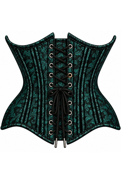  Double Steel Boned Black/Green Brocade Curvy Underbust Corset