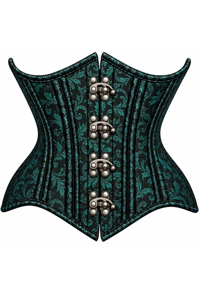  Double Steel Boned Black/Green Brocade Curvy Underbust Corset
