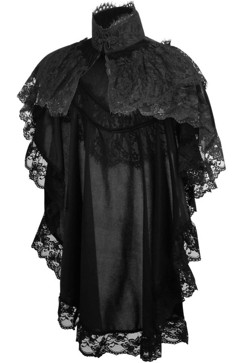 Tapered Black Velvet & Lace Capelet - Goodgoth.com