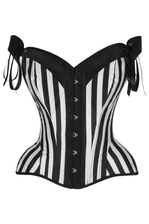 Black and White Stripe Steel Boned Corset - Goodgoth.com display picture 2
