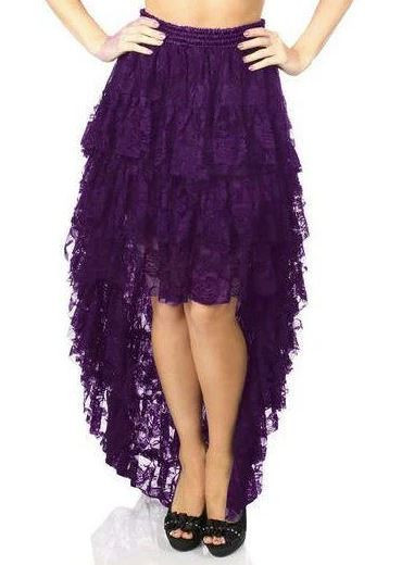 Purple Hi Low Tiered Lace Skirt - Goodgoth.com