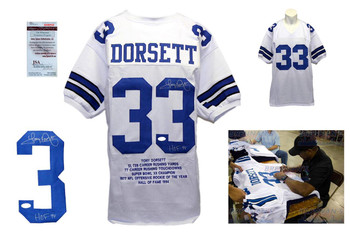 Tony Dorsett Autographed Signed Dallas Cowboys White Stat Jersey JSA Witness