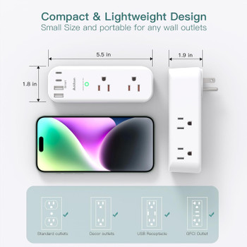Surge Protector Wall Outlet Extender with USB & USB-C for Steno Machines