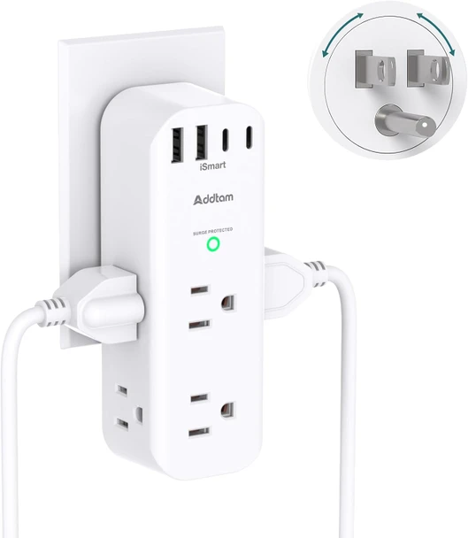 Surge Protector Wall Outlet Extender with USB & USB-C for Steno Machines