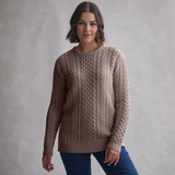 Una Honeycomb Crew Neck Aran Sweater taupe