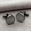 Gunmetal Round Cuff Links Personalized with Initials