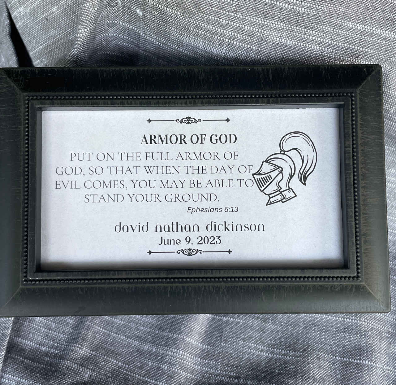 Personalized Antique Black Music Box - Amazing Grace | Full Armor of God