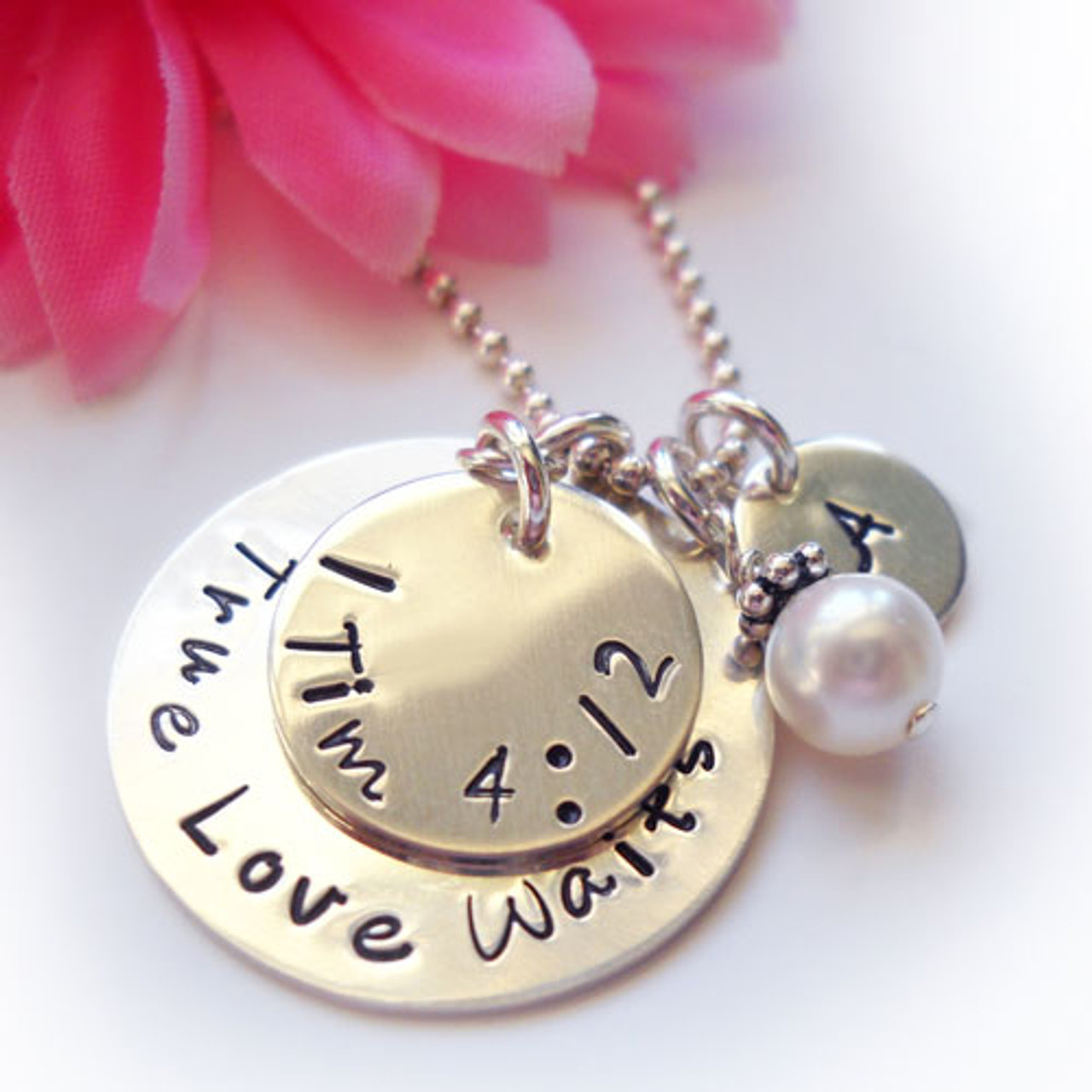 True Love Waits Necklace with Initial and Mother of Pearl