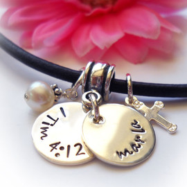 Double Disc Personalized Purity Necklace on Leather with Cross