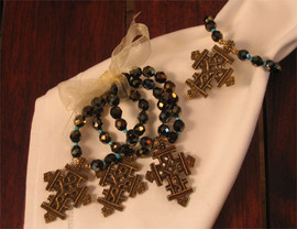 Crystal/Turquoise with Bronzed Cross Napkin Rings