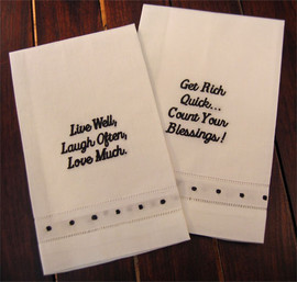 'Live Well...' & 'Get Rich Quick...' Guest Towels - Set of Two