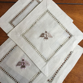 Taupe Beverage Napkins (Brown & Pink) - Set of Four