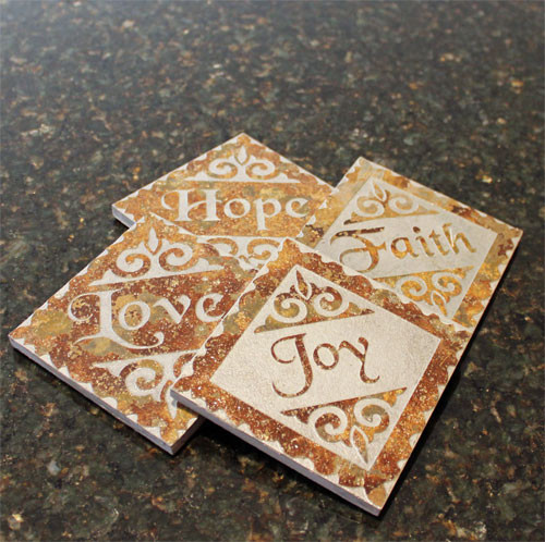 Faith, Hope, Love and Joy Slate Coaster Set