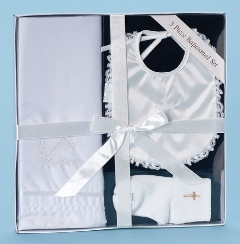 Baptism 3 Piece Set - Blanket, Bib & Socks