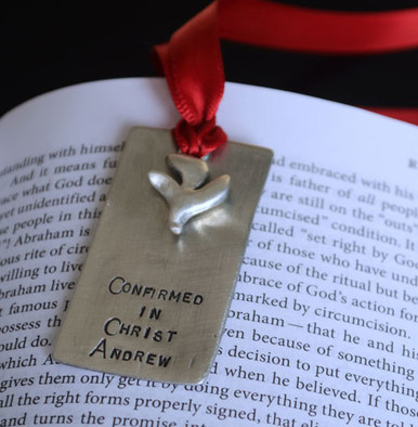 Ribbon Bookmark, First Communion, Pewter Charms