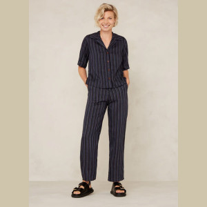 Leila crop - blue linen stripe - ON SALE Leila crop - blue linen stripe - ON SALE