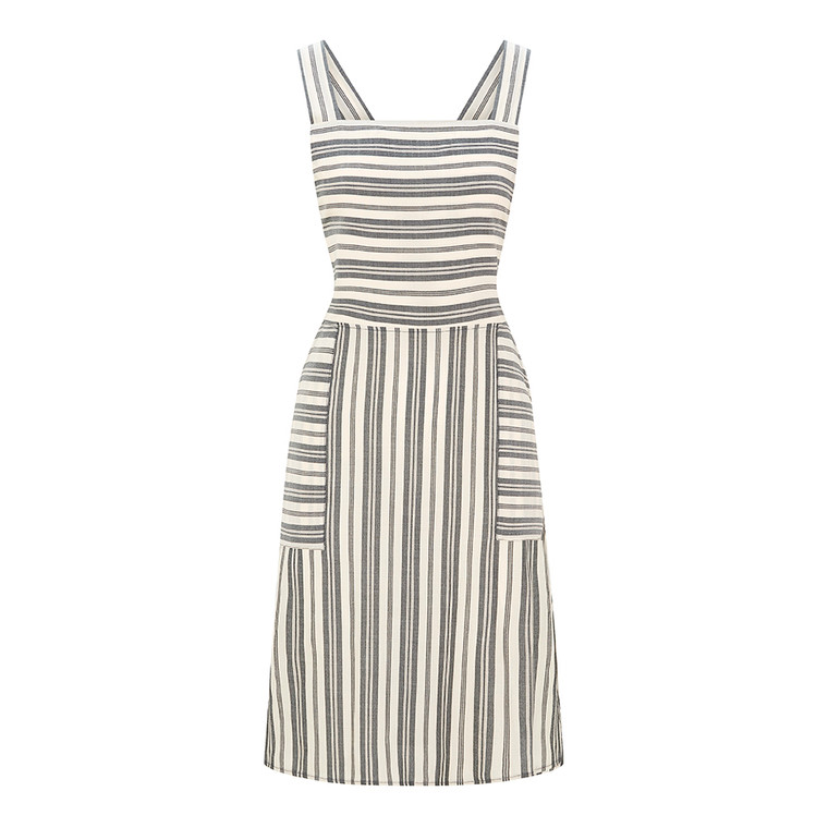 Apron dress-Cream & Grey stripe