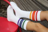 Under-the-knee rainbow tube socks for LGBTQ+ pride and ally support