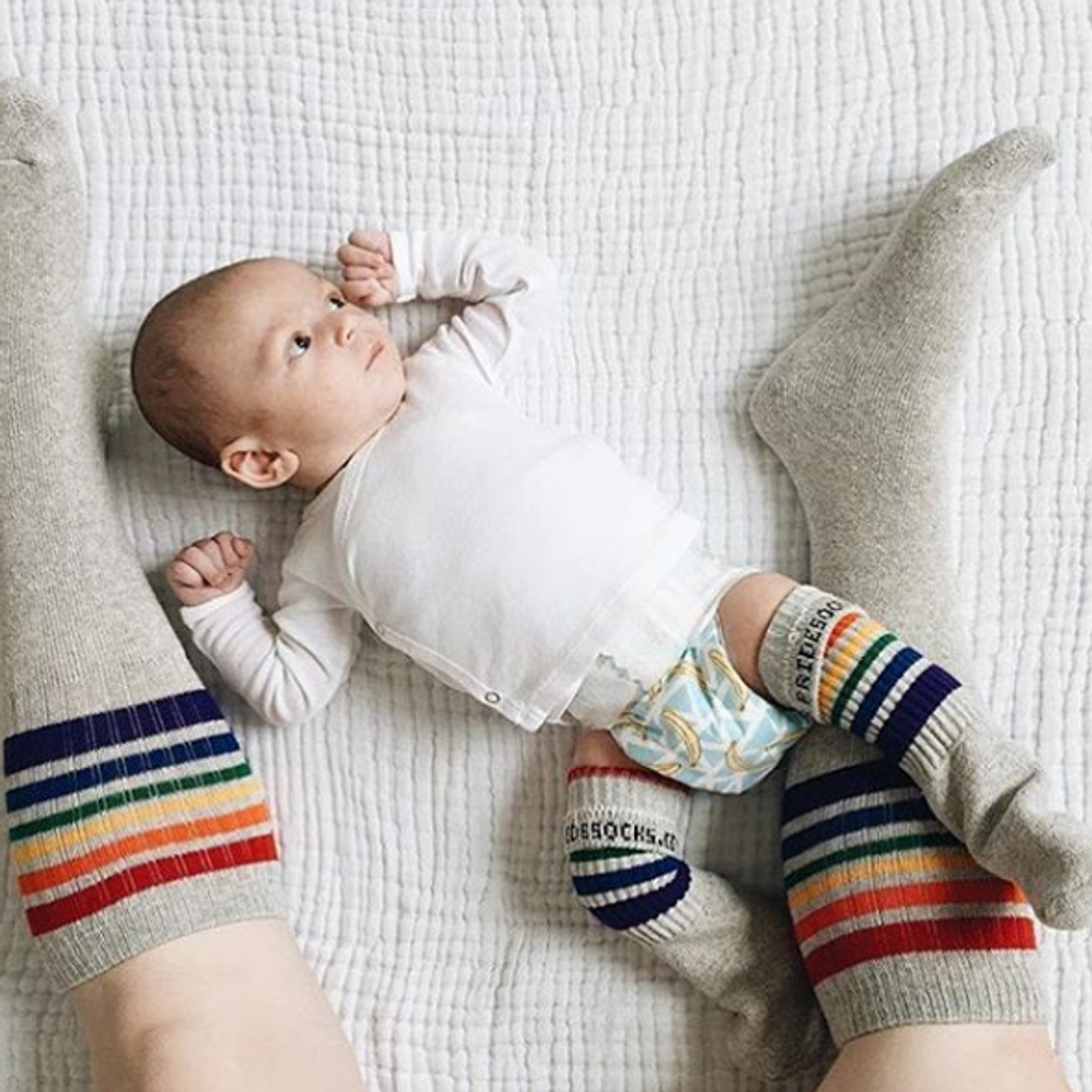 Baby Gray Tube Socks | Rainbow Stripe 