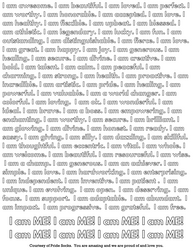 'I AM' positive affirmations coloring page