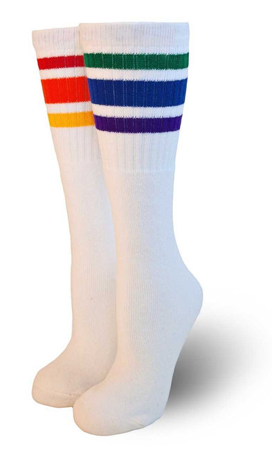 Allies and queer individuals wearing rainbow socks to honor pride