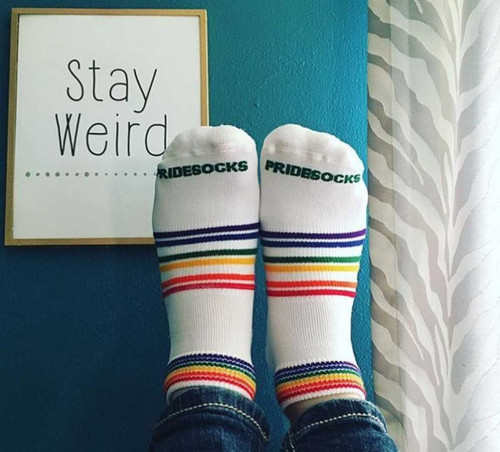 High-performance rainbow athletic socks for LGBTQ+ pride and sport