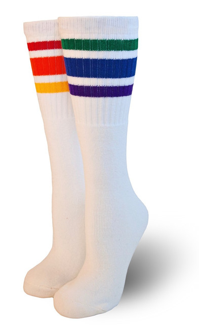 Mismatch your rainbow striped pride socks!