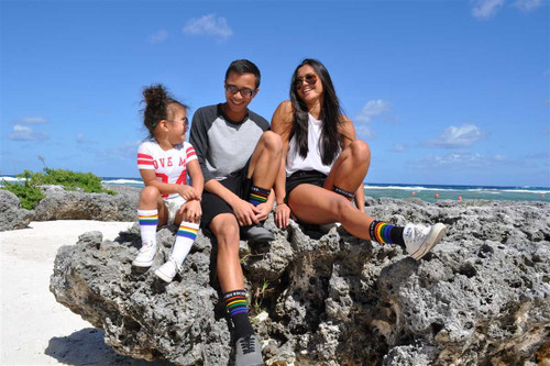 Under-the-knee black pride socks with rainbow stripes for queer style Under-the-knee black pride socks with rainbow stripes for queer style