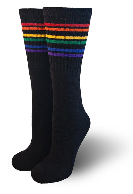 Black under the knee rainbow pride socks