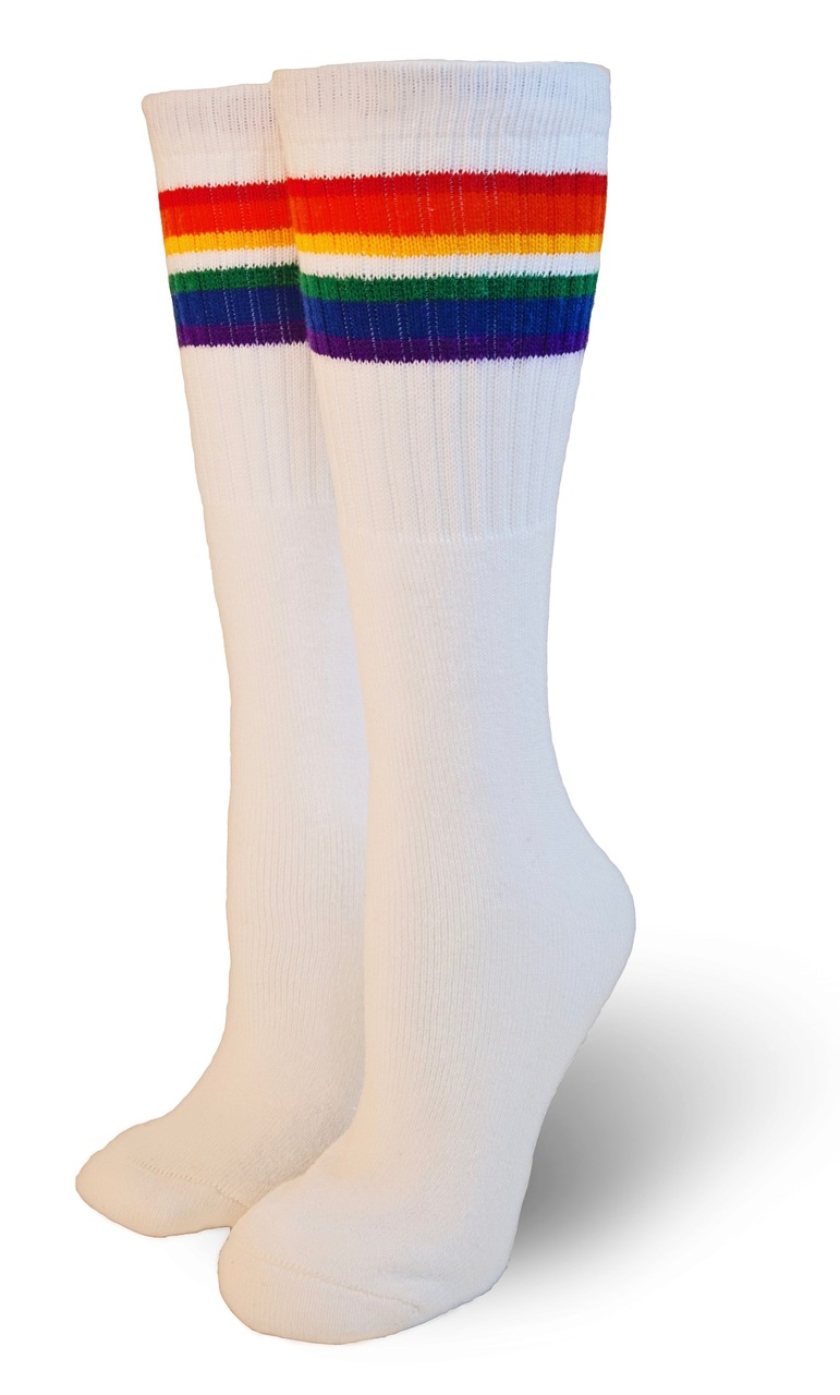 Adult Knee High Socks, White/Rainbow, One Size, Wearable Accessory for Pride