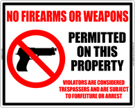 No Firearms or Weapons Permitted Notice Sign