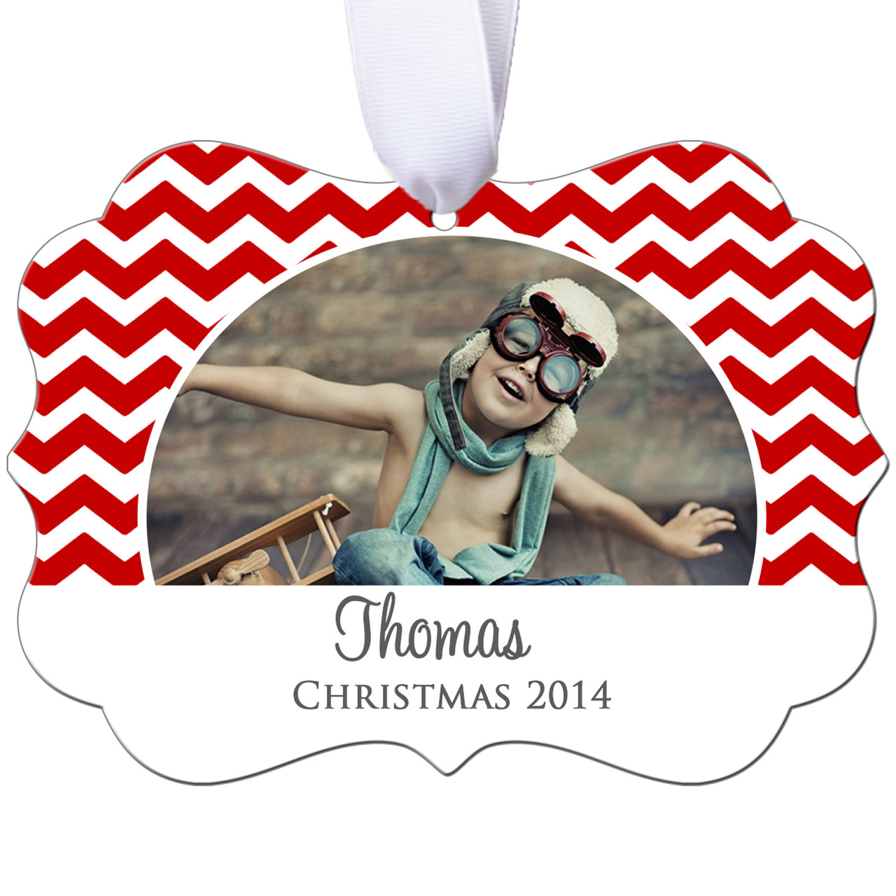 Personalized Photo Christmas Ornament - Chevron Design - Double Sided ...