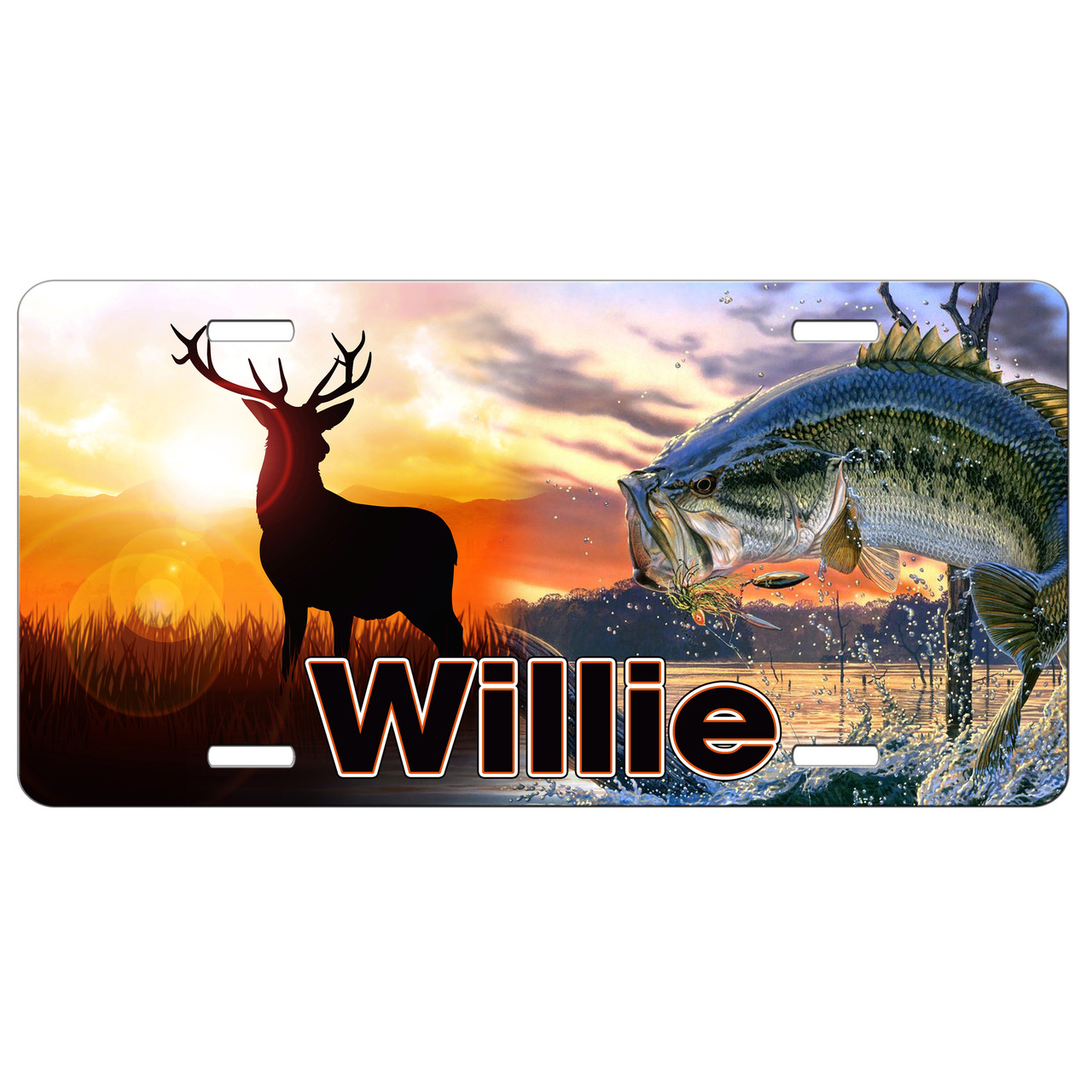 Hunting Fishing Deer Bass Personalized License Plate - Simply Customized