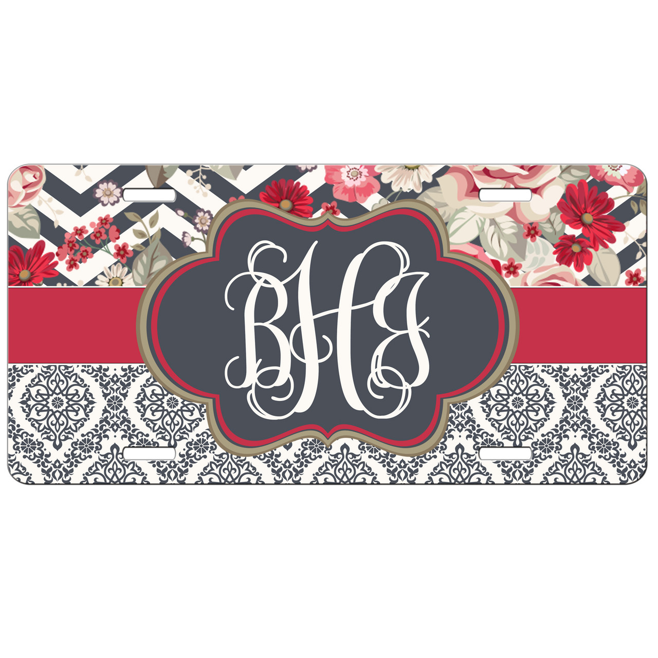 Paisley Personalized Monogrammed License Plate Car Tag Initials Custom Red