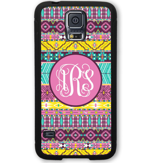 Monogrammed Samsung Case - Colorful Aztec Yellow Pink Tiffany
