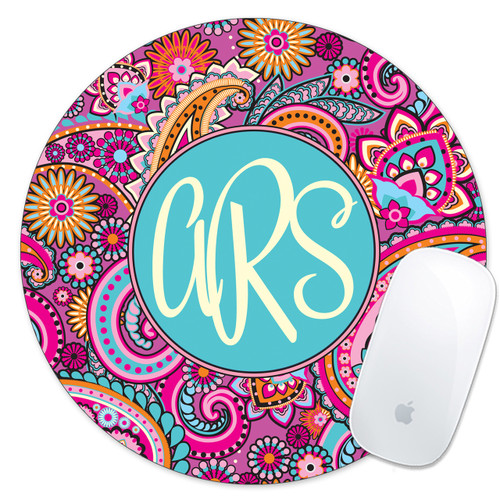 Monogrammed Mouse Pad Pink Paisley