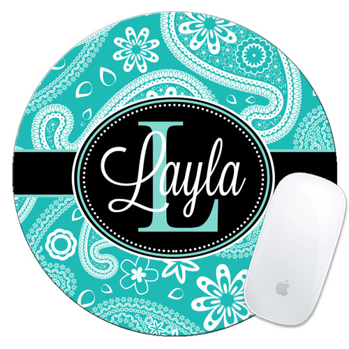 Monogrammed Mouse Pad Teal Paisley Floral